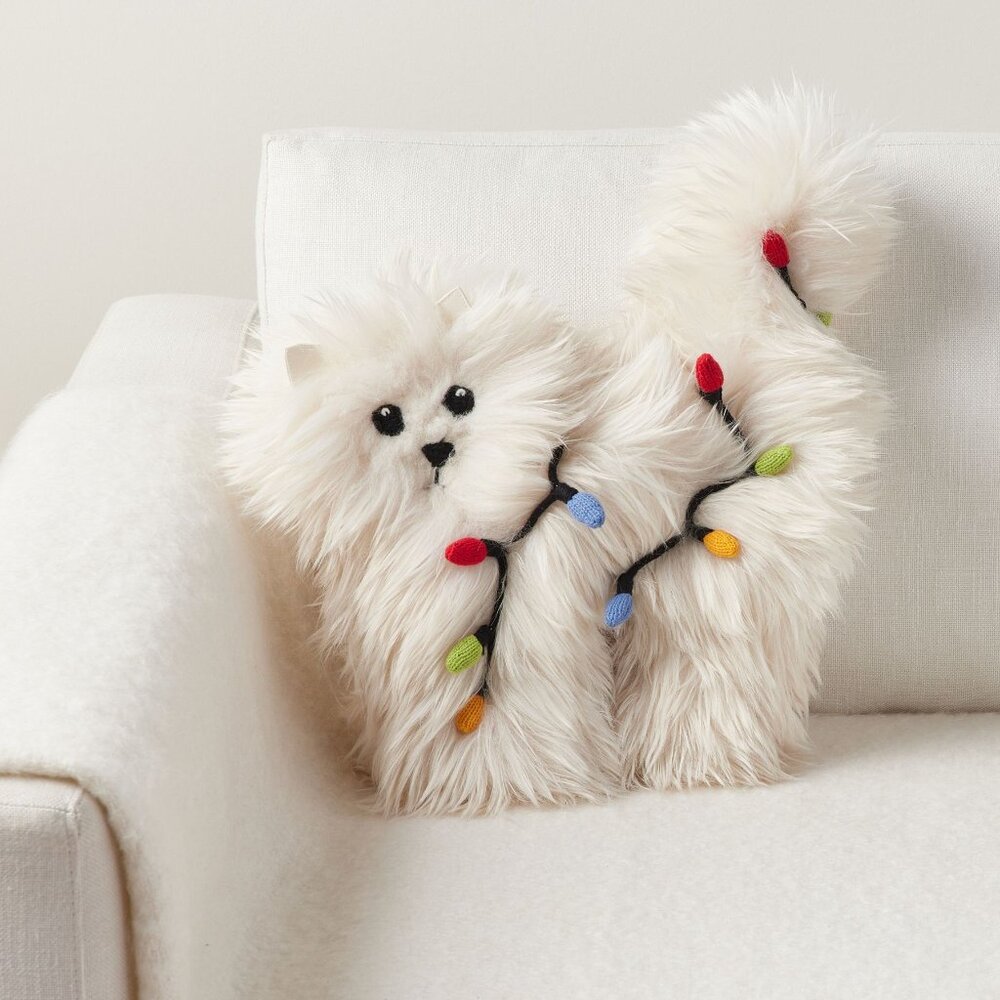 Pottery Barn National Lampoon’s Christmas Vacation Bethany Cat Pillow Lights NWT